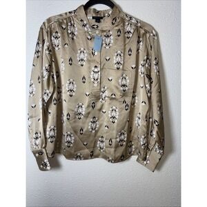 Ann Taylor Long Sleeve 3/4 Button Up Blouse W/Pocket, Silk Like Material Sz PS